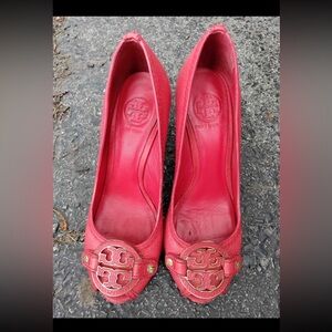 Tory Burch women red leather heels shoes 7.5M